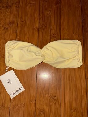 Peppermayo Light Yellow Twist Bandeau Swim Top M New